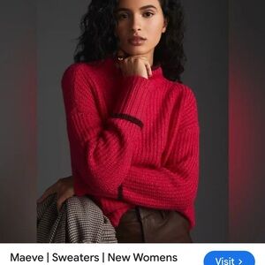 Anthropologie Maeve Mockneck Colortipped Women's Vibrant Pink Sweater